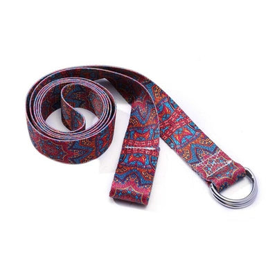 Printed Cotton Yoga Belt Washable D-Ring Stretch
