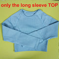 2 Piece Set Women Ribbed Seamless Long Sleeve Yoga Sets